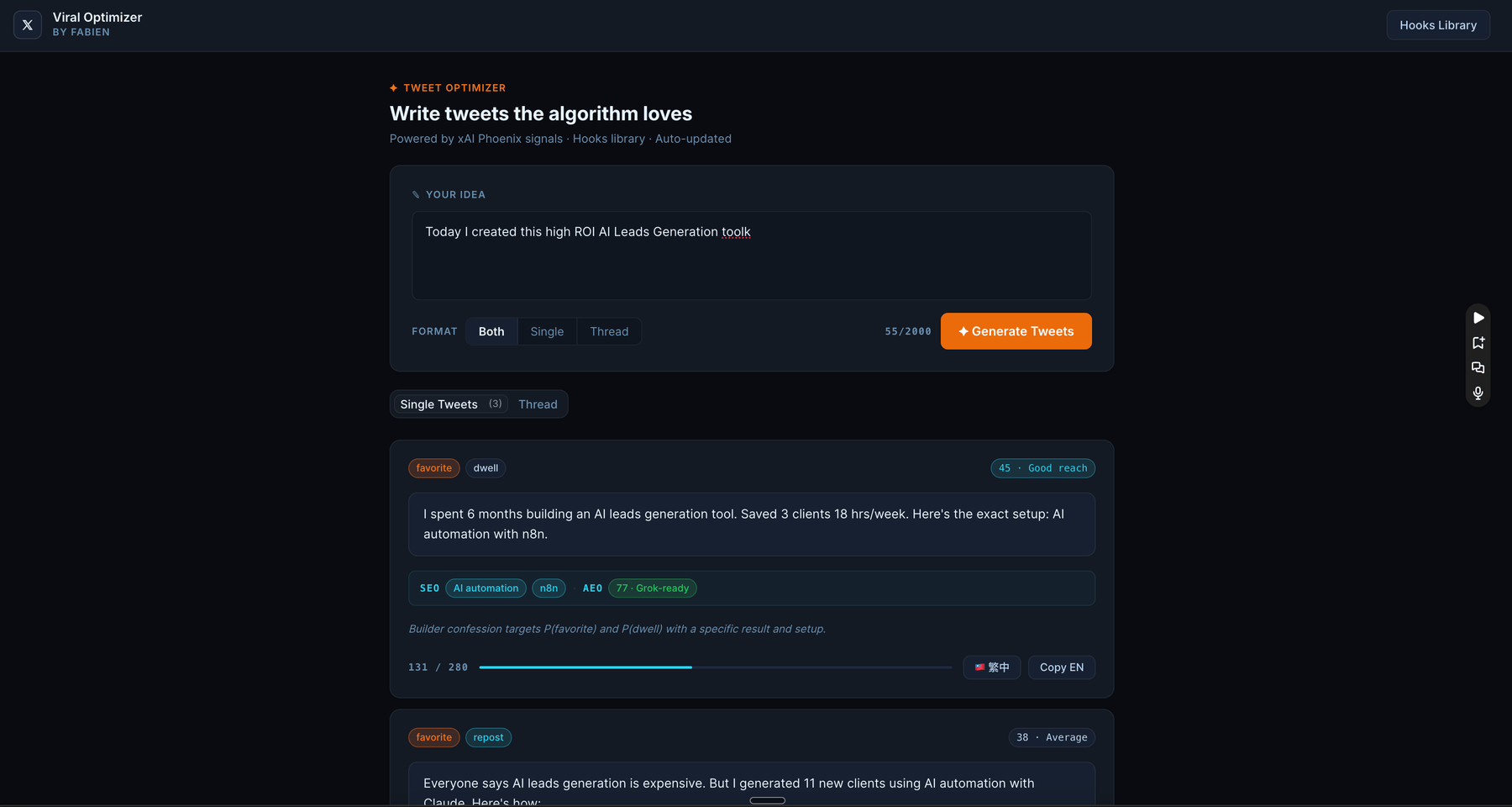 Viral Optimizer — AI tweet generator powered by xAI signals
